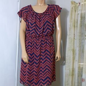 Enfocus Studio Coral and Navy Zigzag Mini Dress‎